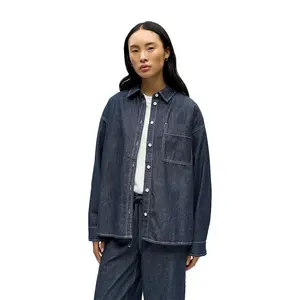 Объект Джина Длинная Джинсовая рубашка с длинным рукавом Object, синий