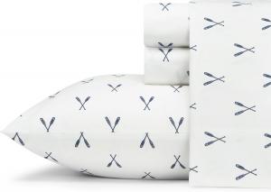 Комплект постельного белья Eddie Bauer - Простыни размера Full, из хлопкового перкаля, для дома, стильный и современный, все необходимое для общежития (синий цвет Eddie Bauer, размер Full), Eddies Oar White/Navy