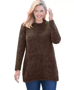 Женский свитер из синели с круглым вырезом больших размеров Woman Within, коричневый