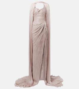 Шелковое платье с накидкой и сборками Marmar Halim, Nude