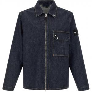 Джинсовая рубашка-оверсайз с контрастной строчкой и молнией STONE ISLAND, синий