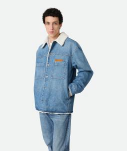 Vintage indigo denim and shearling jacket BOTTEGA VENETA, средне-синий