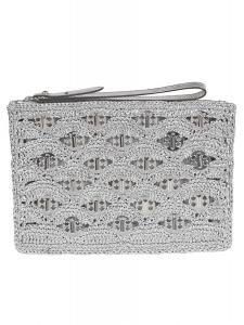 Сумка из люрексовой рафии с серебряным кожаным ремешком Paco Rabanne