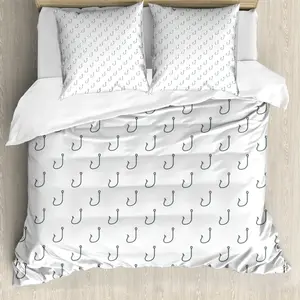 Пододеяльник ABAKUHAUS Ocean, с изображением якоря и рыболовного крючка, с защитой от клещей, подходит для аллергиков, с наволочками, 155 см x 220 см - 80 x 80 см, серый и белый Abakuhaus