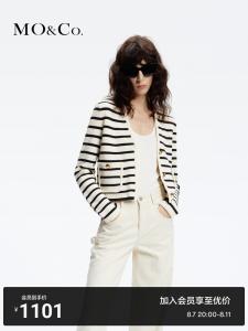 Свитер короткий Moco с V-образным вырезом, синий / белый