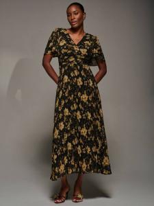 Платье макси из шифона с цветочным принтом и рюшами Jolie Moi, Yellow Floral