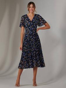 Цветочное плиссированное миди-платье Jolie Moi, Navy Blue Multi