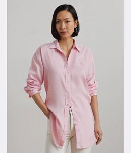 Льняная рубашка Oversize fit Lauren Ralph Lauren, розовый