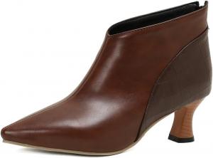 Женские ботильоны DINTAHA на низком каблуке с заостренным носком, короткие ботинки на низком каблуке, Brown