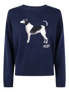 Свитер с вышивкой в виде собаки и круглым вырезом Lauren Ralph Lauren, синий