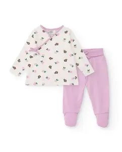Комплект для ребенка футболка и леггинсы кремового и сиреневого оттенков с цветочным принтом Tuc tuc