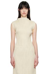 Складчатый топ без рукавов с воротником-стойкой Le17Septembre, бежевый