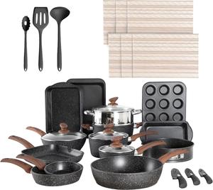 Набор посуды для приготовления DishDelight с антипригарным покрытием, 30 предметов, черный