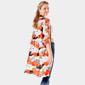 Тропический принт полурукавный кимоно пончо TRUEDAMES, коралловый