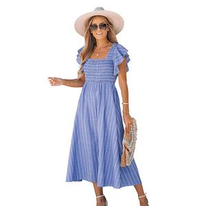 Женское платье миди в полоску со сборками Cupshe, Blue