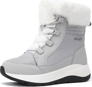 Женские водонепроницаемые зимние сапоги COOJOY, теплые с меховой подкладкой, средней длины, легкие, для прогулок и походов, Grey-1