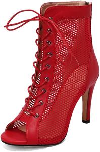 Женские кожаные ботильоны на каблуке с шнуровкой, открытым носком и высокой шпилькой, дышащие короткие ботинки для вечеринки, вечера или свидания Generic, Red