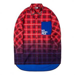 Рубашка (WMNS) Fila Gradient Plaid Contrasting Colors Pocket Woven Long Sleeves Shirt Red T11W031403F-RD, красный