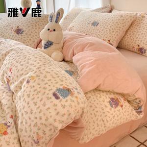 Yalu Пододеяльник 180х220 см из велюра, дизайн Sweet Little Rabbit, мягкий, согревающий