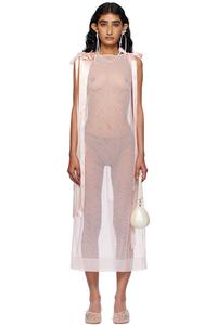 Прозрачное миди-платье с бантом и лентой на подоле Simone Rocha, розовый