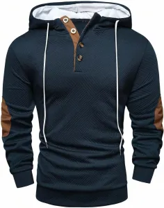Мужской худи на пуговицах с нашивками на локтях и длинными рукавами