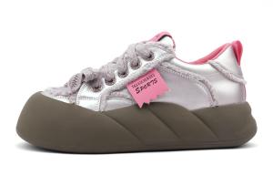 Скользоустойчивые амортизирующие износостойкие низкие скейтбордские туфли женские Mr.shang, серебристые