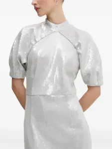 Платье с объемными рукавами и пайетками ROTATE BIRGER CHRISTENSEN, серый