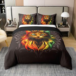 Erosebridal Хлопковый комплект постельного белья с кошками в стиле бохо, омбре и дамасским медальоном, Yellow Green