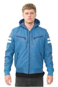 Кожаный бомбер в стиле ретро с капюшоном для скопье Infinity Leather, синий