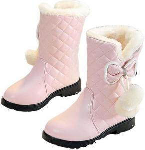 Детские милые пушистые сапожки с подкладкой принцессы, зимние теплые толстые снежные ботинки с модным бантиком, сапоги средней длины Generic, Pink
