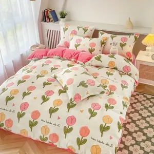 AVIVI Комплект постельного белья 1,8 м, 4 предмета, простыня, пододеяльник 200x230 см, цвет Aiwei - Time Flower Language