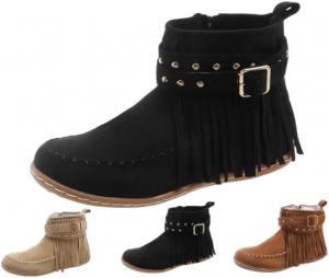 Женские западные ковбойские ботинки, ретро ботинки с круглым носком, бахромой, пряжкой и ремешком, ботильоны на низком каблуке, плоская обувь с кисточками Hhhchpm, Black