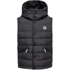 Пуховик без рукавов с капюшоном SS26 Canan детский Moncler, черный