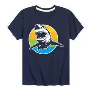 Футболка с принтом акулы в стиле ретро для мальчиков 8-20 лет Licensed Character, синий