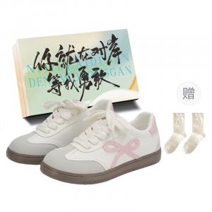 JimiXiong Женские низкие скейтерские кеды Beige Pink с коробкой и носками в подарок, цвет Beige Pink+Box+Gift Socks