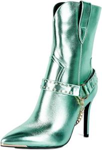 Женские ботильоны XYD с заостренным носком, на шпильке, с цепочкой, высокой голенью, молнией, металлическим носком, праздничные туфли, Aquamarine