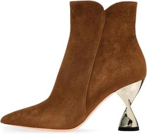 Женские модные ботильоны YDN с острым закрытым носком, молнией, массивным металлическим каблуком. Подходят для работы, шопинга и повседневной носки. Размеры 4-16 US, Brown