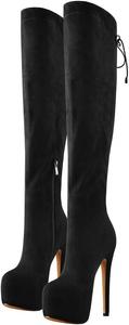 Женские ботфорты Yolkomo с застежкой на пряжку, на высоком каблуке-стилете, на шнуровке, Suede Black