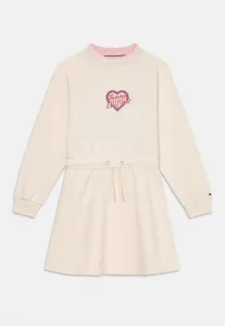 Платье-Свитшот с вышивкой в виде сердечек и завязками на талии, повседневное платье Tommy Hilfiger, Ancient White