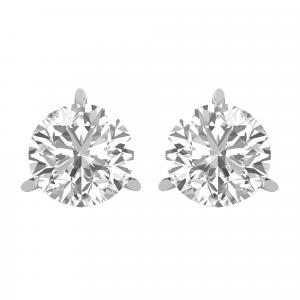 Серьги-гвоздики с 3 зубцами, 14-каратное золото, круглые выращенные в лаборатории бриллианты 2,50 карата Diamond2Deal, белый