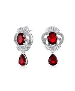 Серьги-Подвески в форме багета с зелеными фианитами в стиле ар-деко, каплевидные, с отделкой из посеребренной латуни Bling Jewelry, red