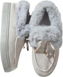 Женские сапоги Зимние Слипоны Снежные сапоги Пушистые ботиночки с искусственным мехом | Теплая зимняя обувь и повседневные плюшевые короткие сапоги Generic, Light Gray -C
