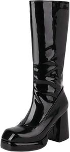 Женские ботильоны Trendenzy с квадратным носком на платформе, из лаковой кожи, с массивным каблуком, 2-Black