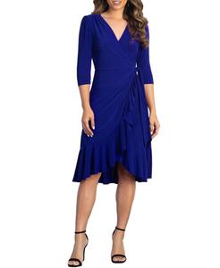 Женское платье длиной до колена с запахом и оборками Kiyonna