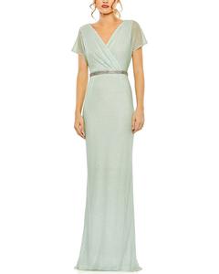 Бисеринное платье с V-образным вырезом Mac Duggal, зеленый