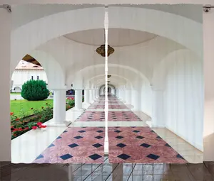 Штора ABAKUHAUS White Rustic, для зала с арочными колоннами, гостиная, универсальные ленточные шторы с петлями и крючками, 280 x 225 см, цвет: белый, зеленый Abakuhaus