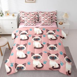 Erosebridal Комплект постельного белья Black White Cat с милыми мультяшными животными в розово-голубой гамме, Pink Blue