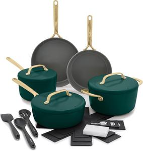 Набор посуды для приготовления GreenPan GP5 с керамическим антипригарным покрытием, 14 предметов, серый/зеленый