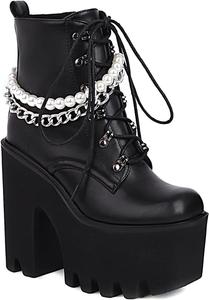 Женские ботильоны на массивном высоком каблуке DXSYMJM с платформой, круглым носком и боковой молнией, модные панк-ботинки, Black1