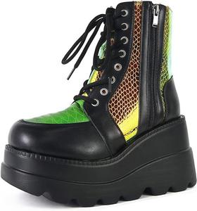 Женские готические боевые ботинки на платформе с крыльями летучей мыши, шнуровкой и ремешками с пряжками, ботильоны на массивной платформе с заклепками, модные мото-ботинки Maimeili, Scale Black